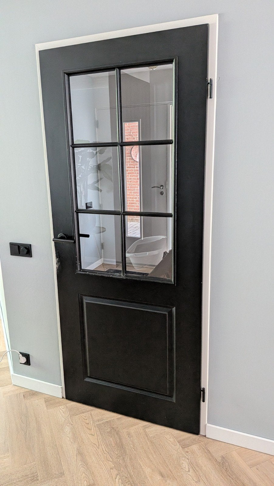 Binnendeur met glas - Opdek, re. draaiend, 201,5x83, Ophalen, Gebruikt, 80 tot 100 cm, Binnendeur