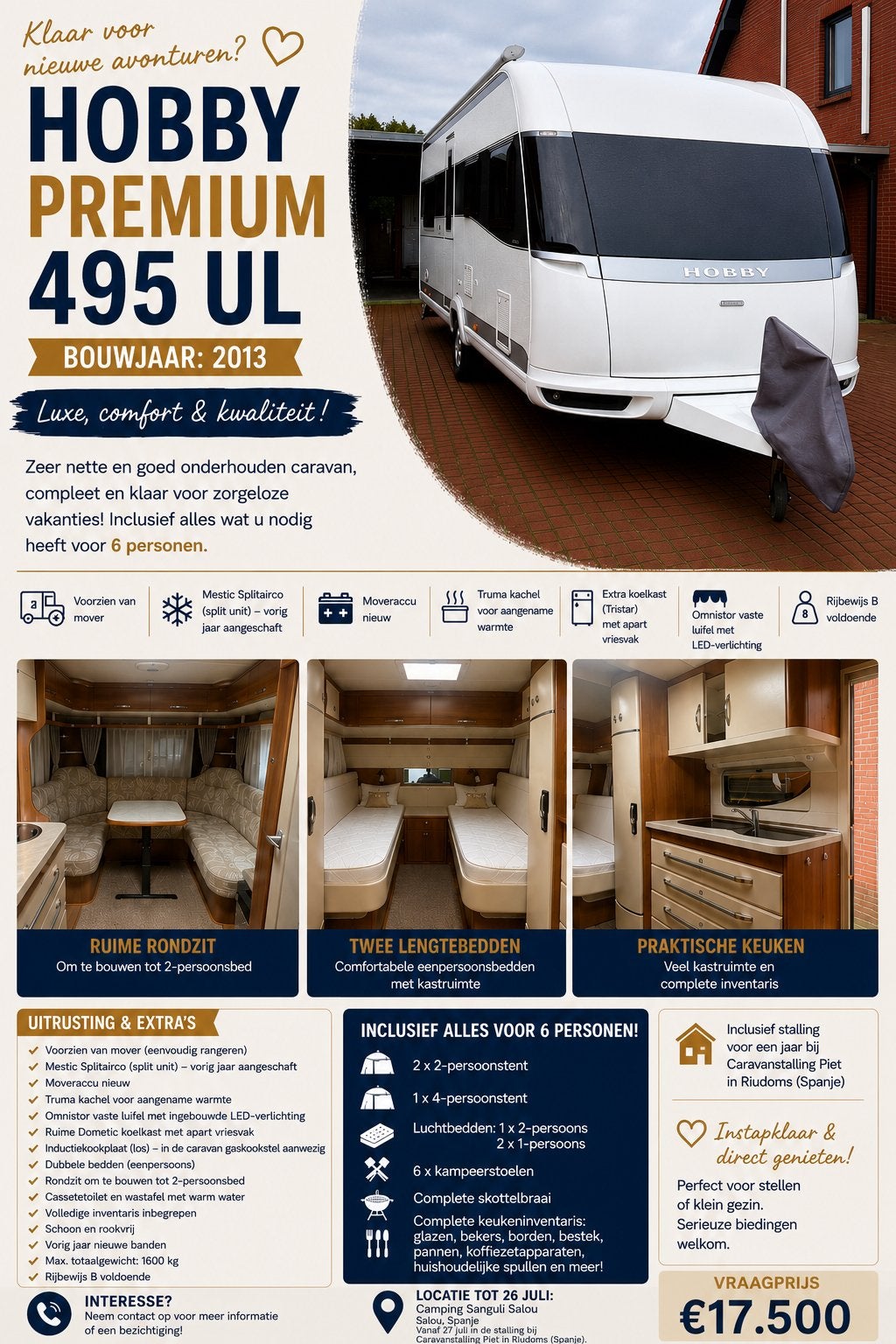 Hobby Premium 495 UL - Luxe Caravan voor 4 Personen, Rondzit, Hobby, Airco, Particulier