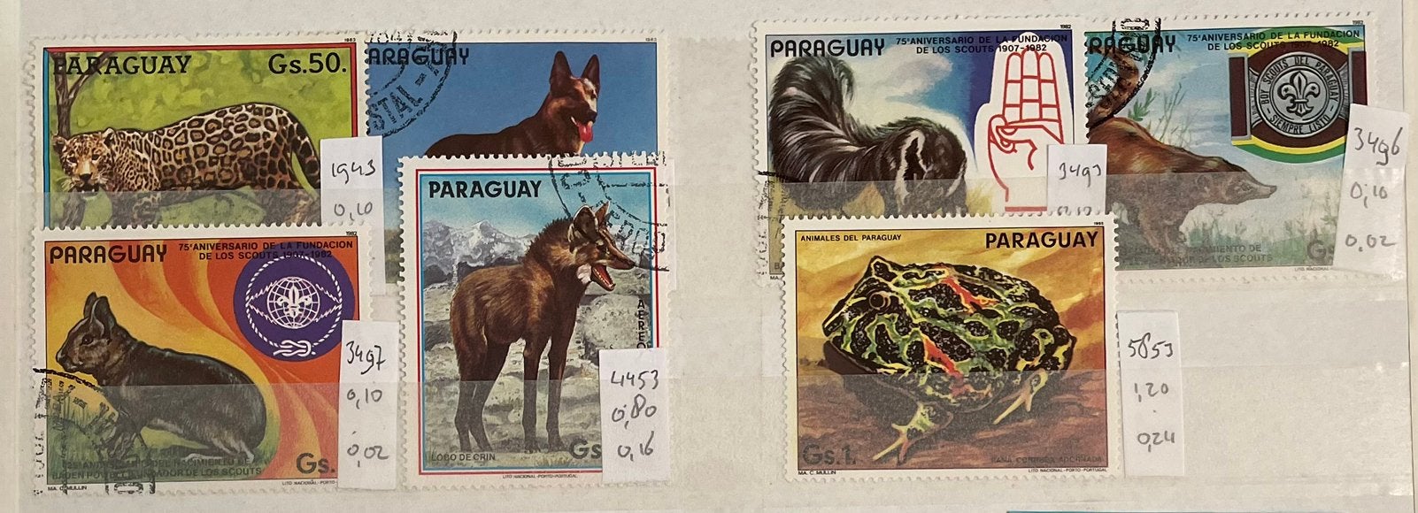 Kaveltje postzegels Paraguay; dieren, Ophalen of Verzenden, Gestempeld, Dier of Natuur