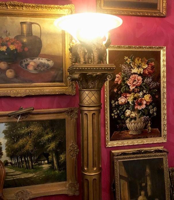 Grote klassiek staande lamp  Griekse zuil goud olifanten, Ophalen, Gebruikt, Glas, 150 tot 200 cm