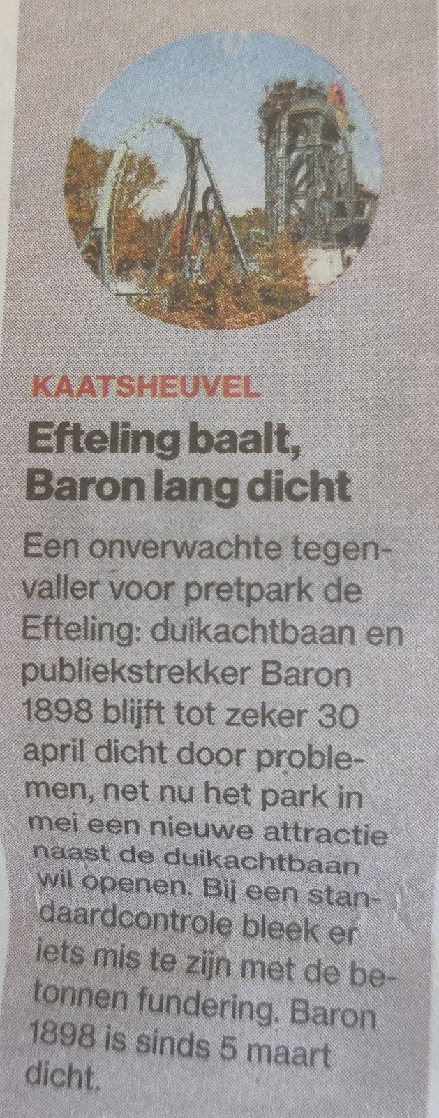 Efteling Baron Artikel Knipsel, Ophalen of Verzenden, 1980 tot heden, Nederland, Knipsel(s)