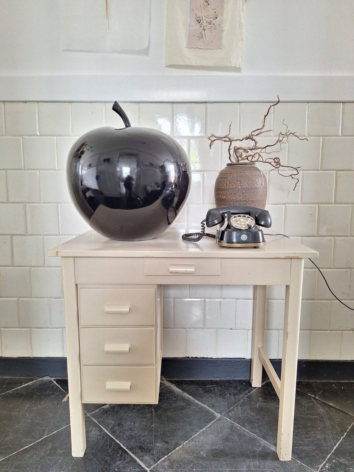 vintage bureautje, bureau, desk houten tafeltje met ladeblok, Gebruikt, Hout, Vintage, Ophalen of Verzenden