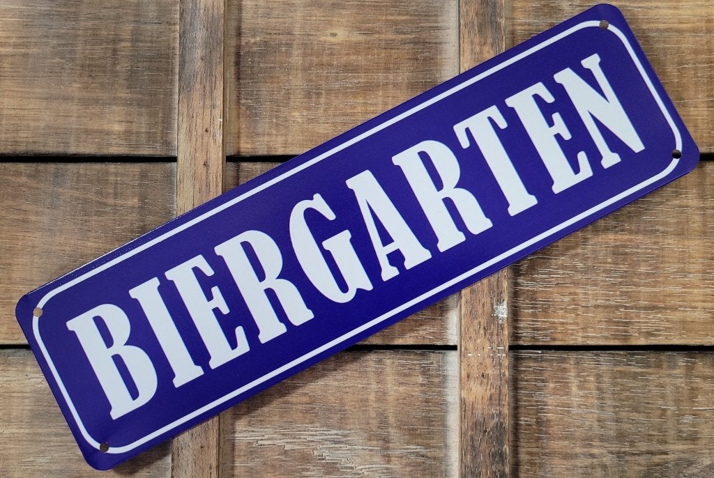 Biergarten blauw reclamebord van metaal wandbord decoratie