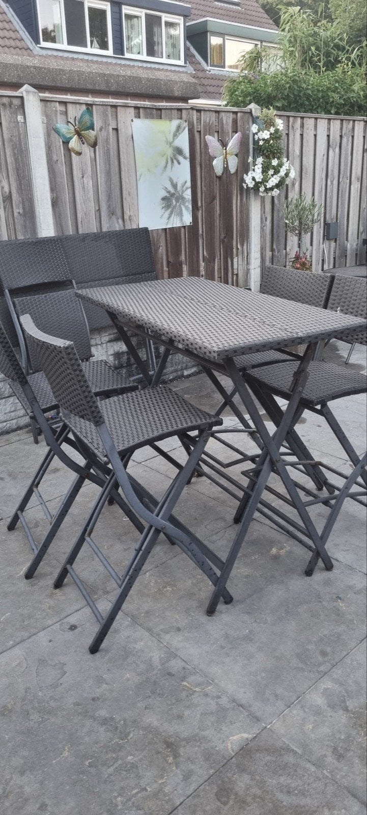 Compacte tuinset met 4 stoelen - Grijs wicker, Ophalen, 4 zitplaatsen, Gebruikt, Wicker