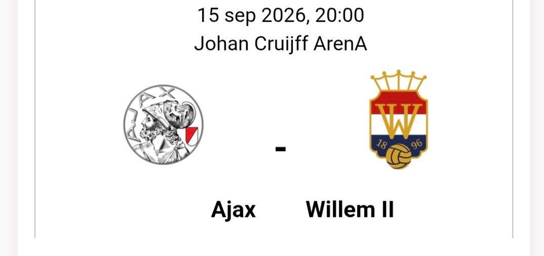 AJAX VS WILLEM 2 15 SEPTEMBER, Tickets en Kaartjes, Twee personen, September