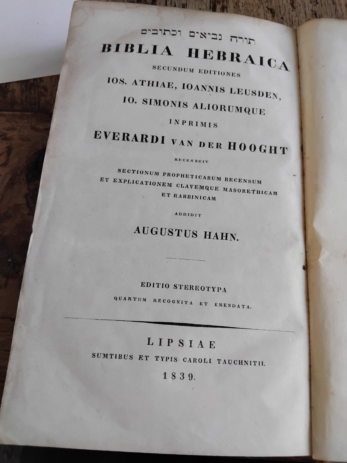 Biblia Hebraica 1839 - Augustus Hahn, Antiek en Kunst, Antiek | Boeken en Bijbels, Ophalen of Verzenden, Augustus Hahn