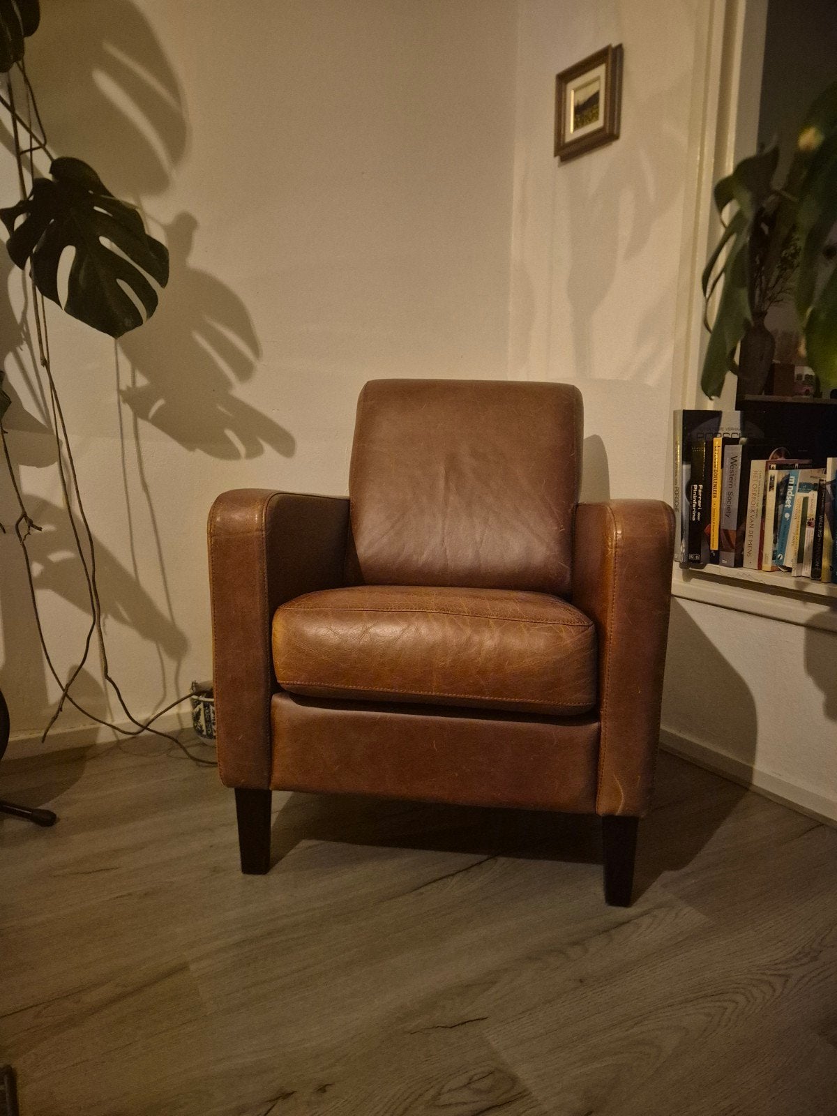 Bruin leren fauteuil, Huis en Inrichting, Gebruikt, Ophalen of Verzenden, 50 tot 75 cm, Leer