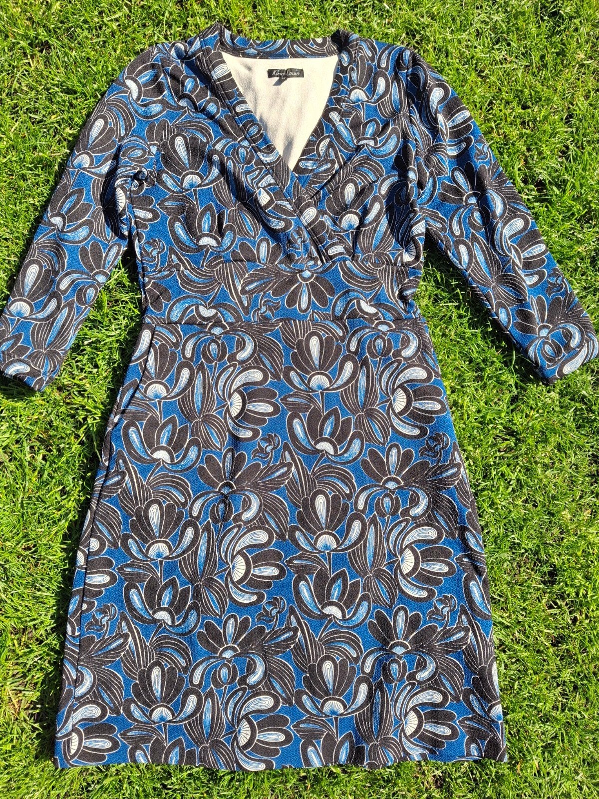 King Louie Jurk met Bloemenprint - Maat M/38, Maat 38/40 (M), Blauw, Ophalen of Verzenden, Zo goed als nieuw