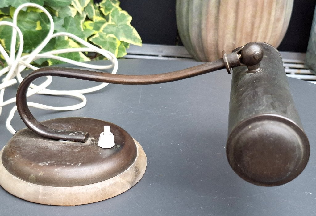 Art Deco pianolamp - messing met onyx voet, Ophalen of Verzenden