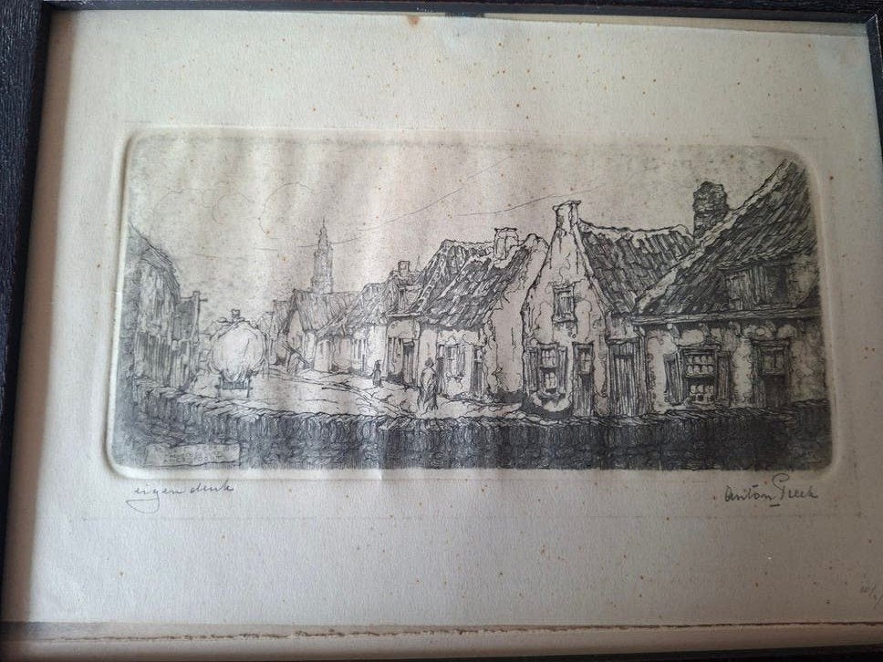 Anton Pieck Ets Stadsgezicht met Huizen en Toren, Antiek en Kunst, Kunst | Etsen en Gravures, Ophalen, Ets, Stadsgezicht, Gesigneerd