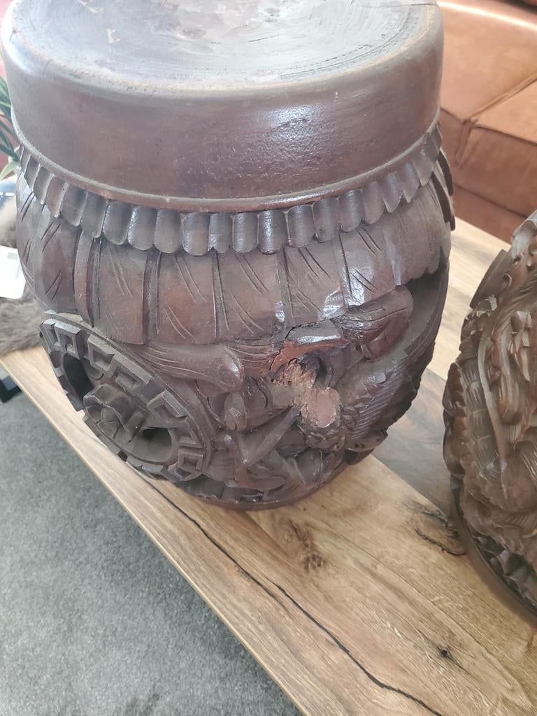 Houtsnijwerk tonnetjes, Ophalen of Verzenden, Gebruikt, Rechthoekig, Hout