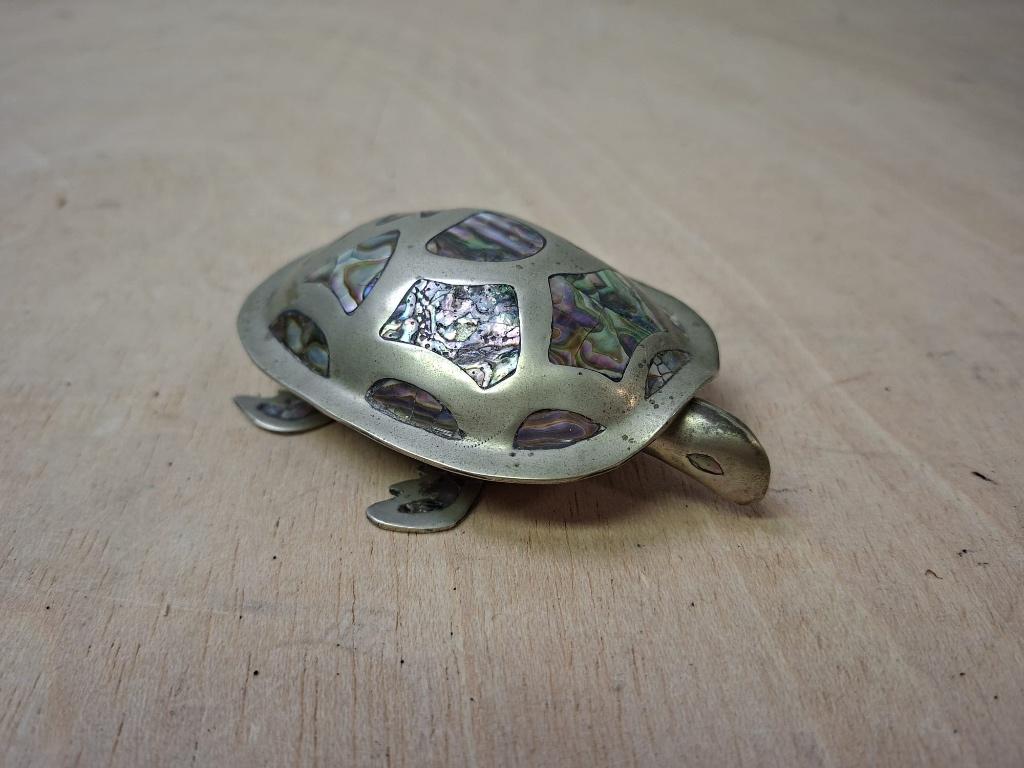 Vintage schildpad doosje alpaca zilver & parelmoer, Antiek en Kunst, Ophalen of Verzenden, Zilver