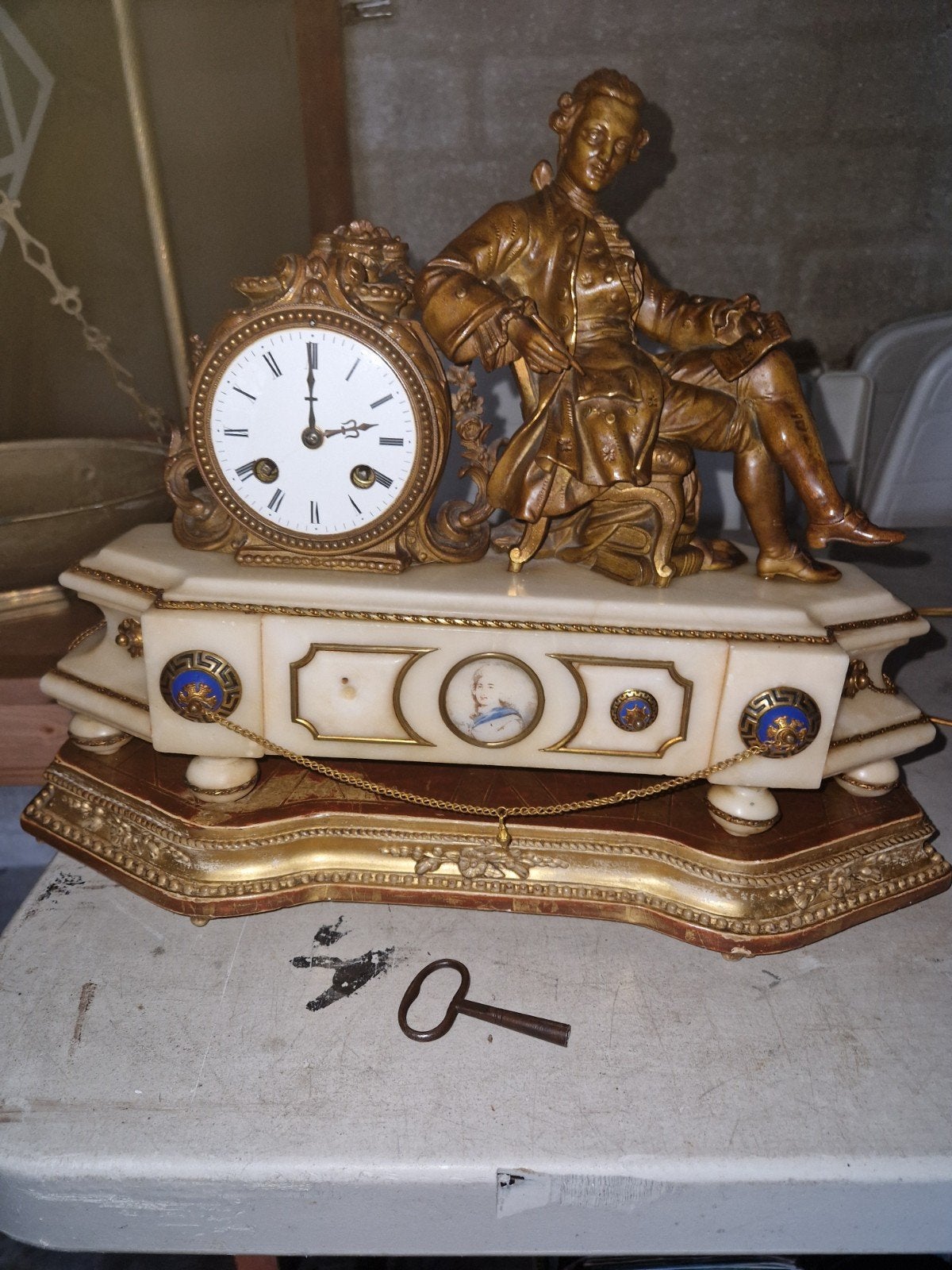 Antieke Franse pendule met bronzen beeld, Antiek en Kunst, Ophalen