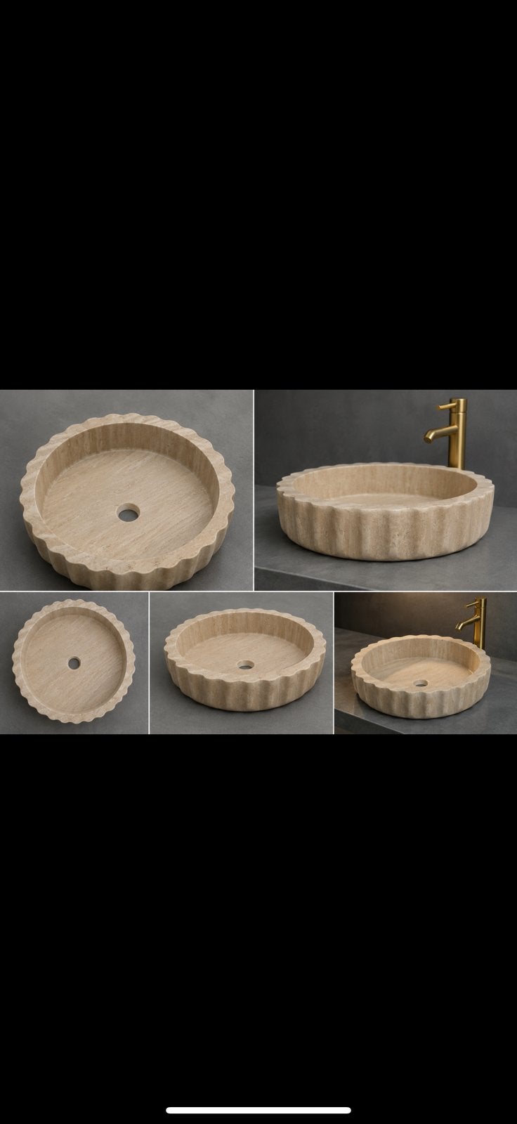 de travertin waskom met ribbels., Ophalen, Minder dan 50 cm, Nieuw, Minder dan 25 cm
