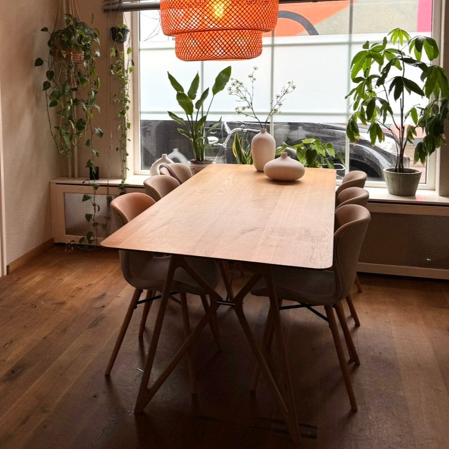 Beige eetkamerstoelen, 6x, Ophalen, Overige kleuren, Scandinavisch, Zo goed als nieuw