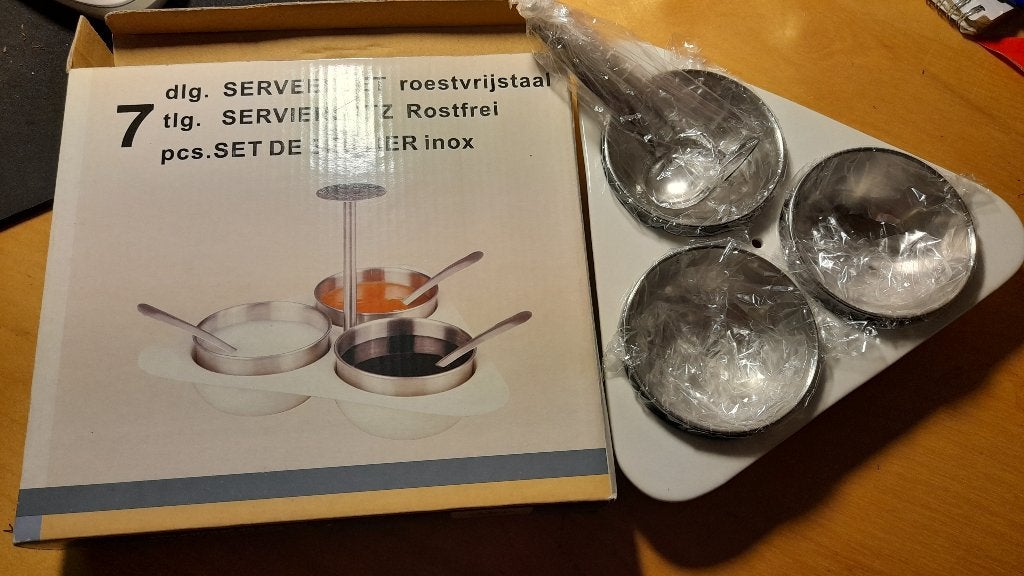 Serveerset sausjesset RVS met keramiek (nieuw in verpakking), Huis en Inrichting, Overige typen, Ophalen of Verzenden, Nieuw