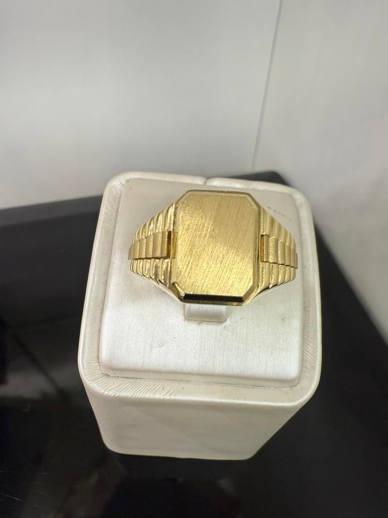 Prachtige 14 karaats gouden rolex design zegelring, Ophalen of Verzenden, Nieuw, Goud, Goud