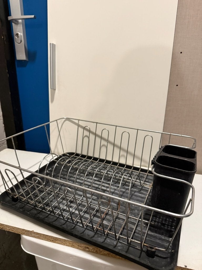 Rvs afwasrek met bestekbak, groot model, Ophalen of Verzenden, Gebruikt