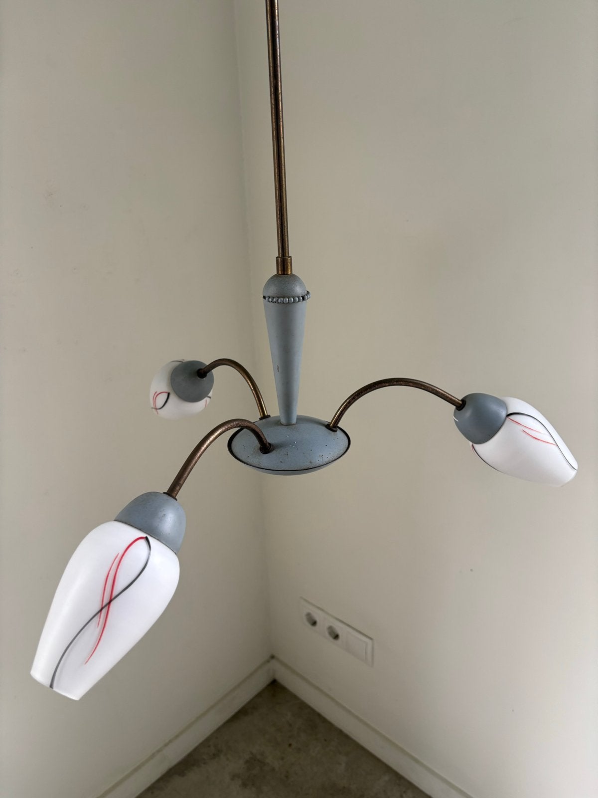 Jaren '50/'60 Hanglamp Kroonluchter met Glazen Kelken, Ophalen, Gebruikt, Glas