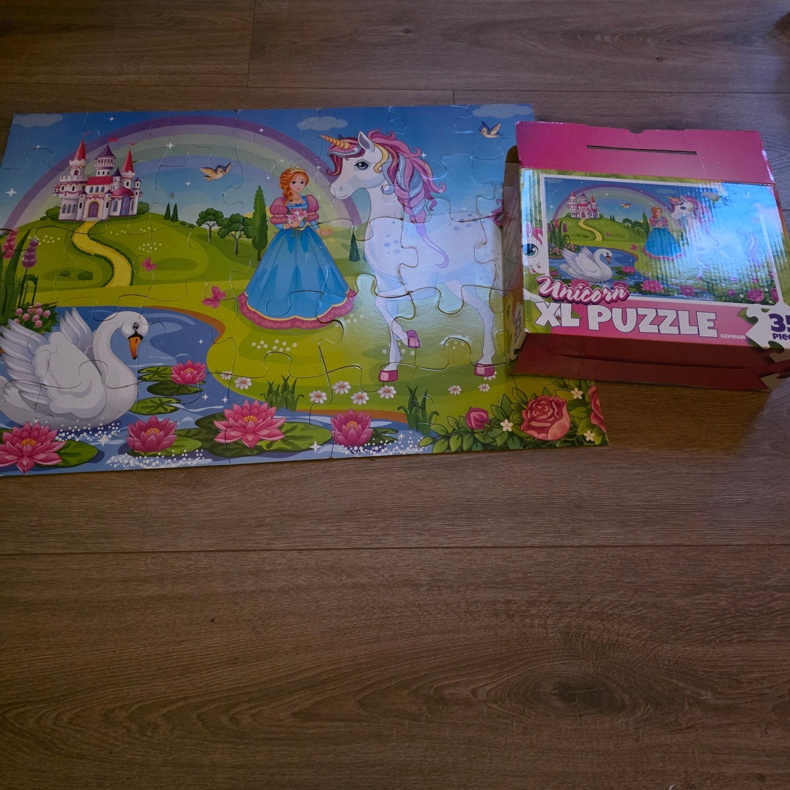 Unicorn XL Puzzel 35 stukjes - Prinses en Eenhoorn, Ophalen of Verzenden, 10 tot 50 stukjes, Gebruikt, 4 tot 6 jaar