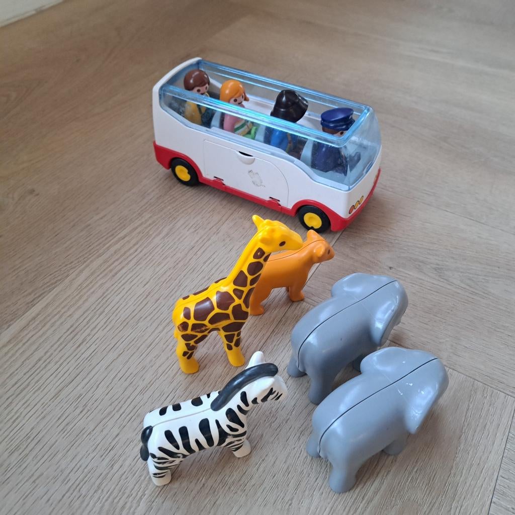Playmobil 123 toeristen bus met dierenfiguren, Ophalen of Verzenden, Zo goed als nieuw