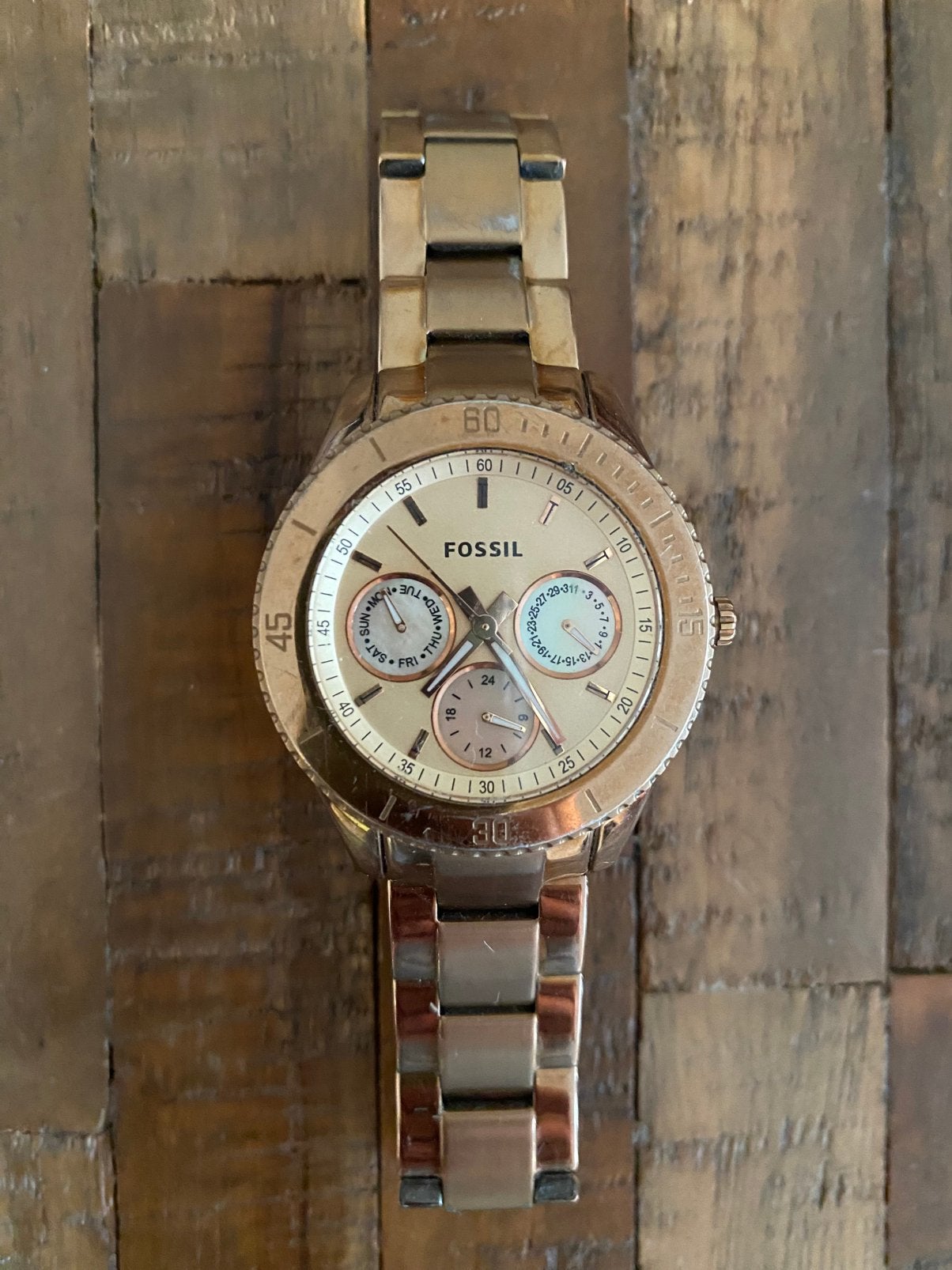 Fossil horloge, Ophalen, Staal, Gebruikt, Staal