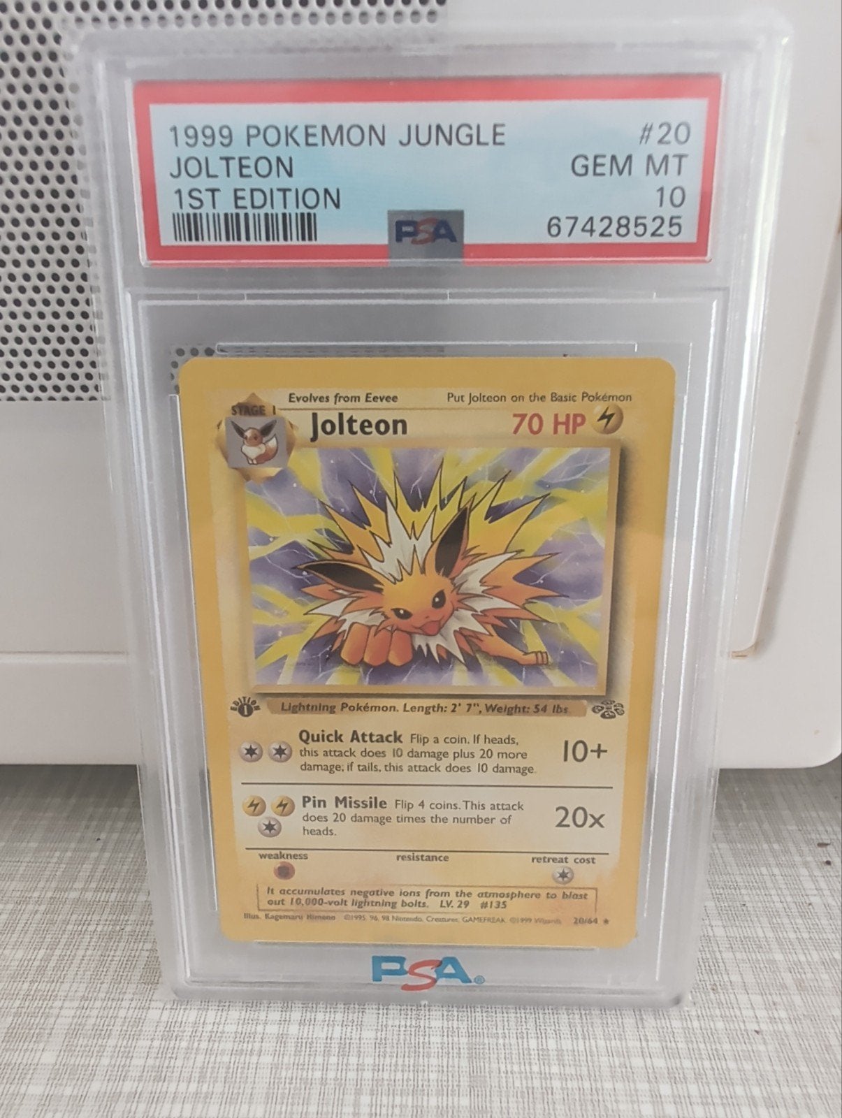 Jolteon 1st Edition PSA 10 GEM MT - 1999 Pokemon Jungle, Ophalen of Verzenden, Nieuw, Losse kaart
