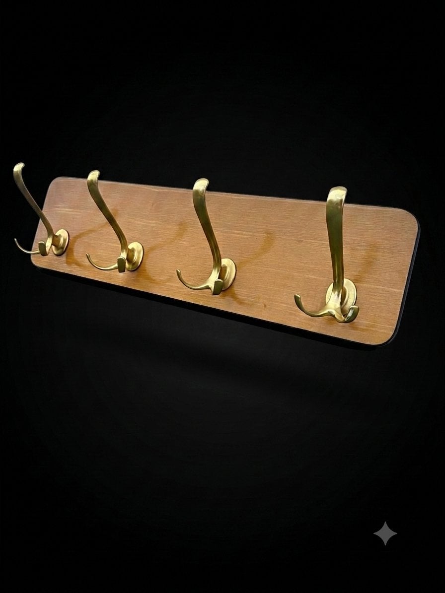Vintage Wandkapstok met Messing Haken, Huis en Inrichting, Woonaccessoires | Kapstokken, Wandkapstok, Gebruikt, Ophalen of Verzenden