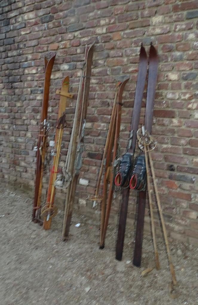 5 maal set houten ski's met stokken, Antiek en Kunst, Ophalen