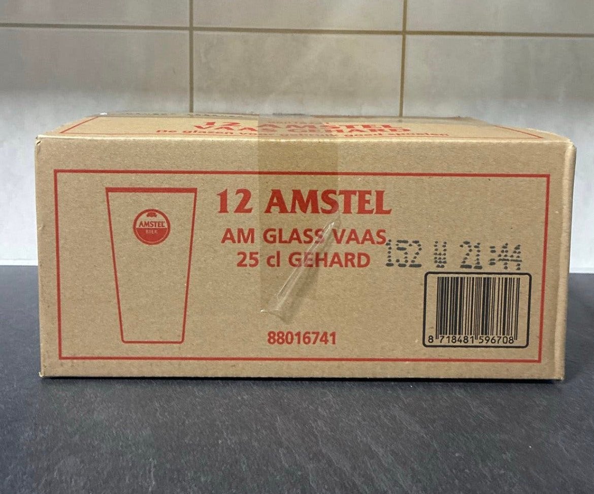 Nieuw in doos 12 bierglazen, Ophalen, Glas of Glazen, Vintage, Glas
