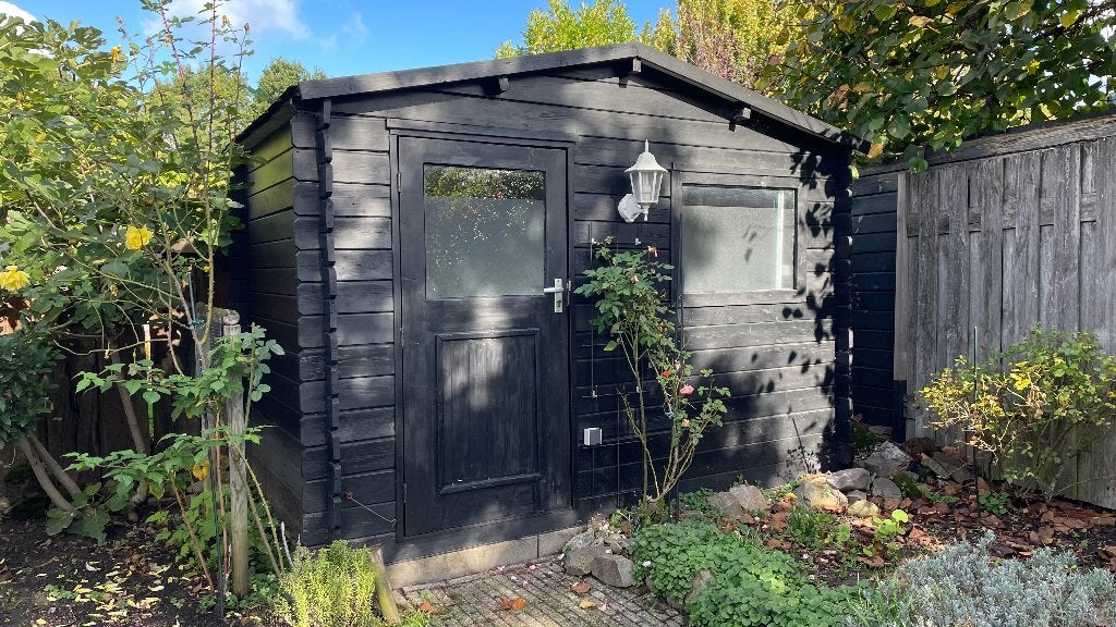 Prachtig houten tuinhuisje (schuurtje) zwart, Tuin en Terras, Tuinhuis, 1 raam, Hout, Ophalen