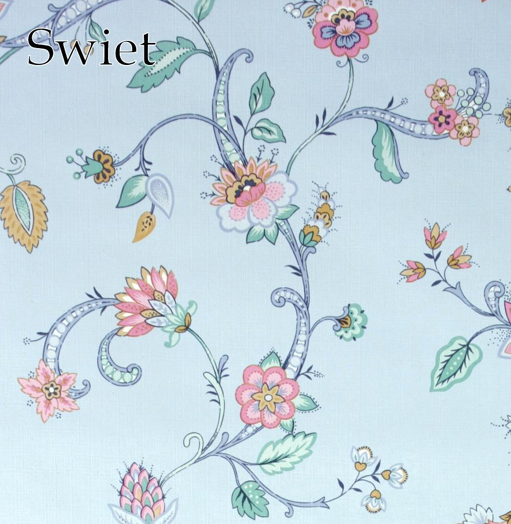5746 Vintage bloemenbehang lichtblauw roze groen swiet, Verzenden, Minder dan 10 m², Geel