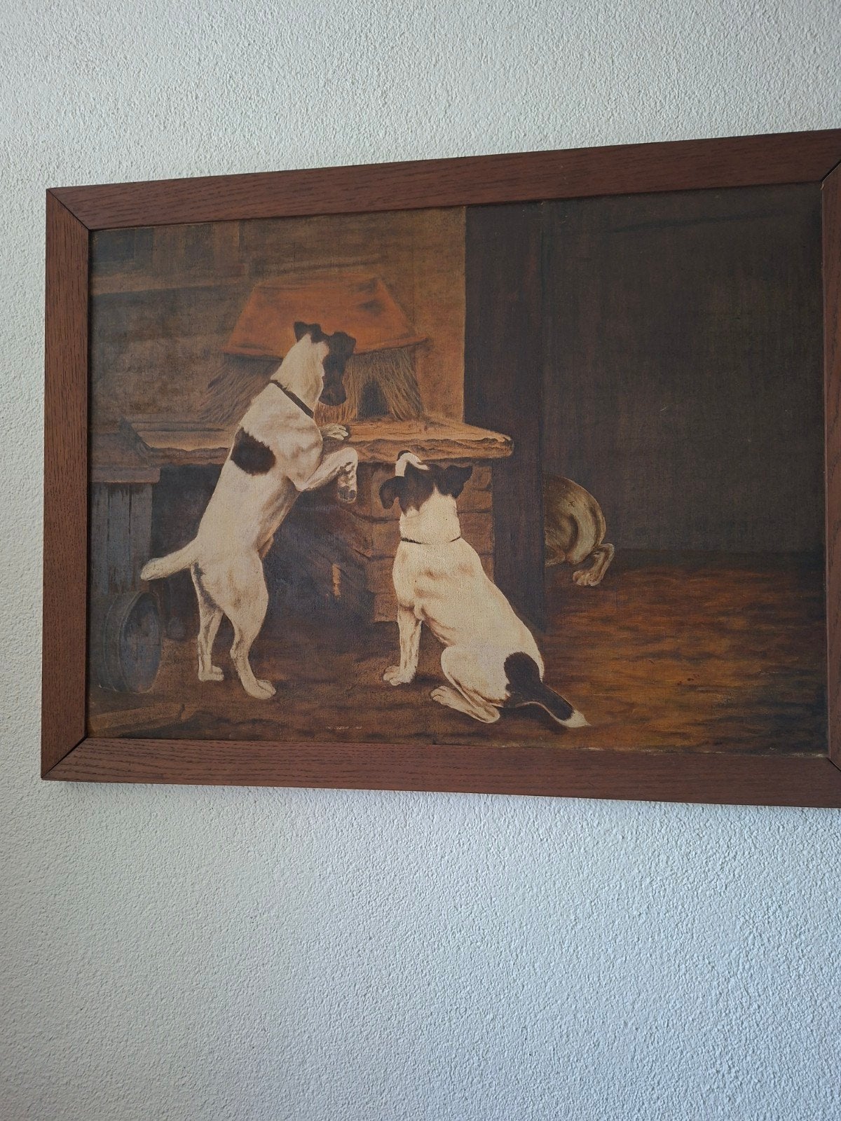 Vintage Schilderij: Twee Honden in Stal - Joh. van Doorne, Antiek en Kunst, Kunst | Schilderijen | Klassiek, Doek, Dieren, Ophalen of Verzenden