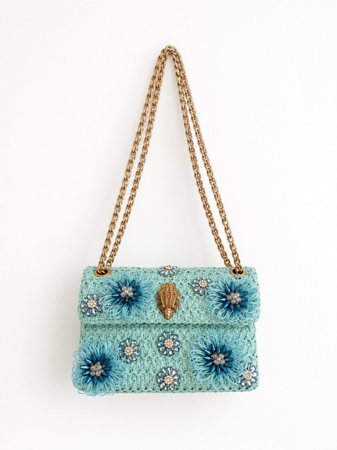 Kurt Geiger London Kensington tas - Lichtblauw met bloemen, Ophalen of Verzenden, Nieuw, Blauw, Schoudertasje