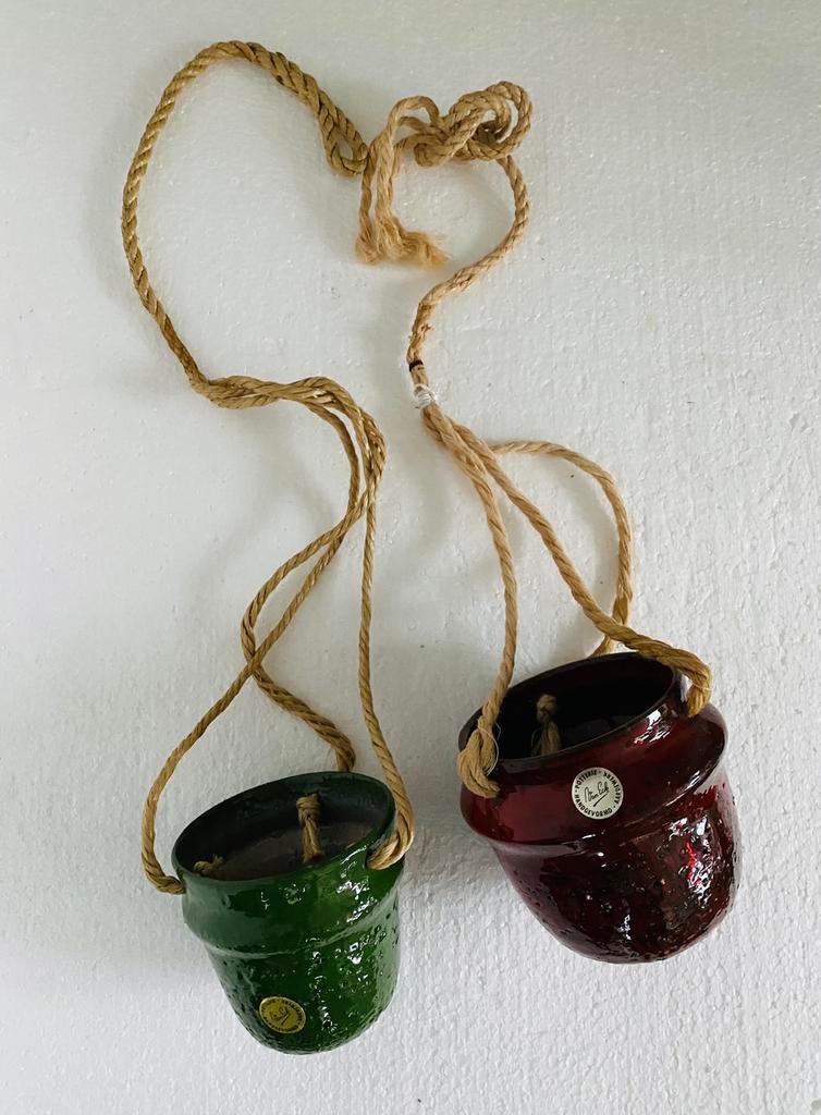Set van 2 Van Eck keramobiles / keramiek bloempotjes , 70s, Tuin en Terras, Bloempotten, Gebruikt, Rond, Binnen, Ophalen of Verzenden