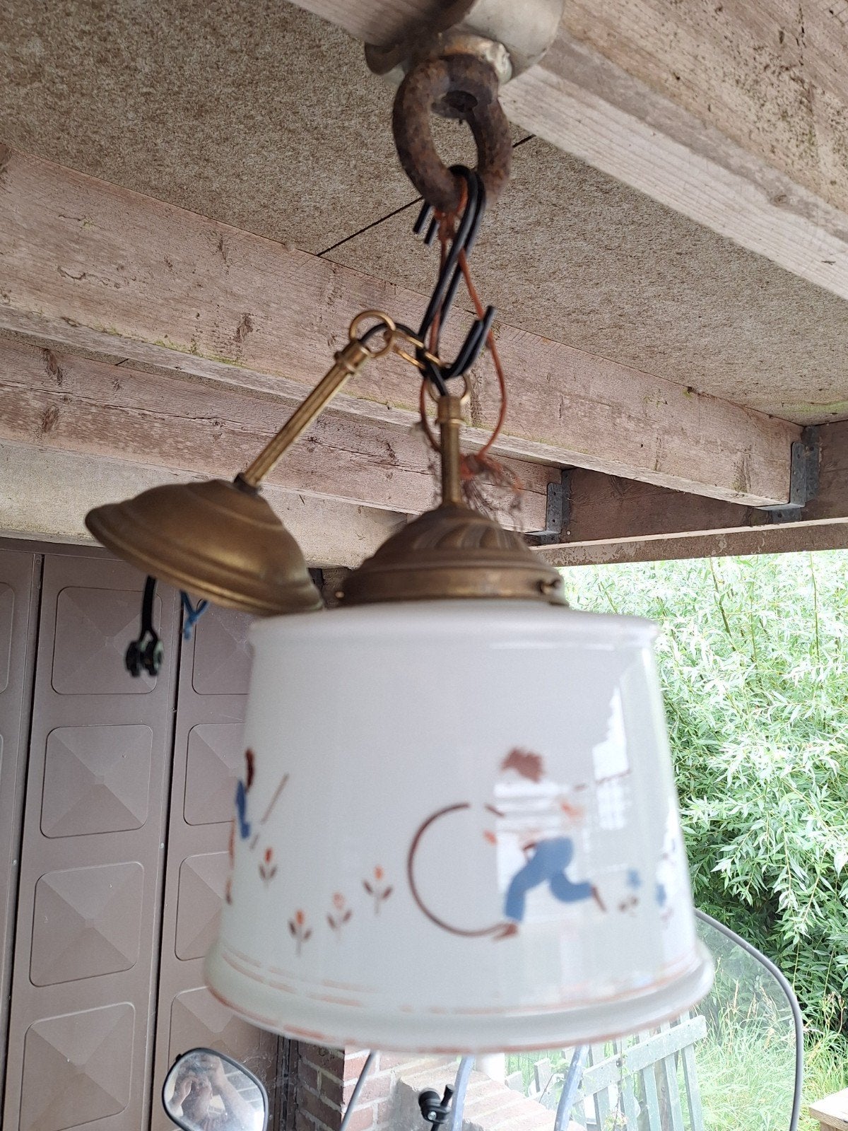 Vintage Kinderlamp Jaren '50 - Opaalglas met Jongensmotief, Ophalen of Verzenden