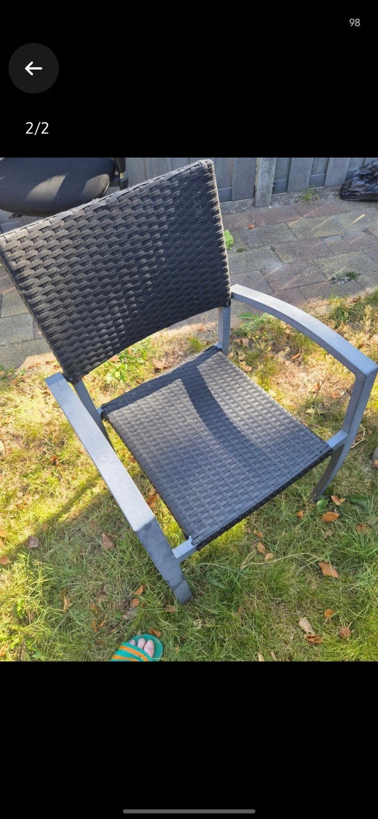 Complete tuinset: ronde tafel (glas) en 4 wicker stoelen, Ophalen, 4 zitplaatsen, Gebruikt, Rotan