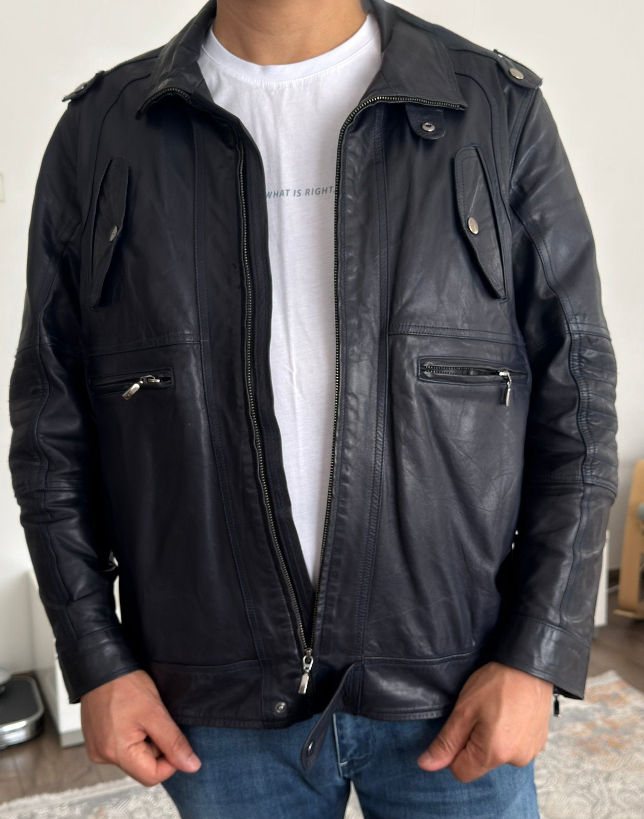 Echte Leren Jas /Froccella Italy Style Donkerblauw /Topstaat, Ophalen, Zo goed als nieuw, Blauw