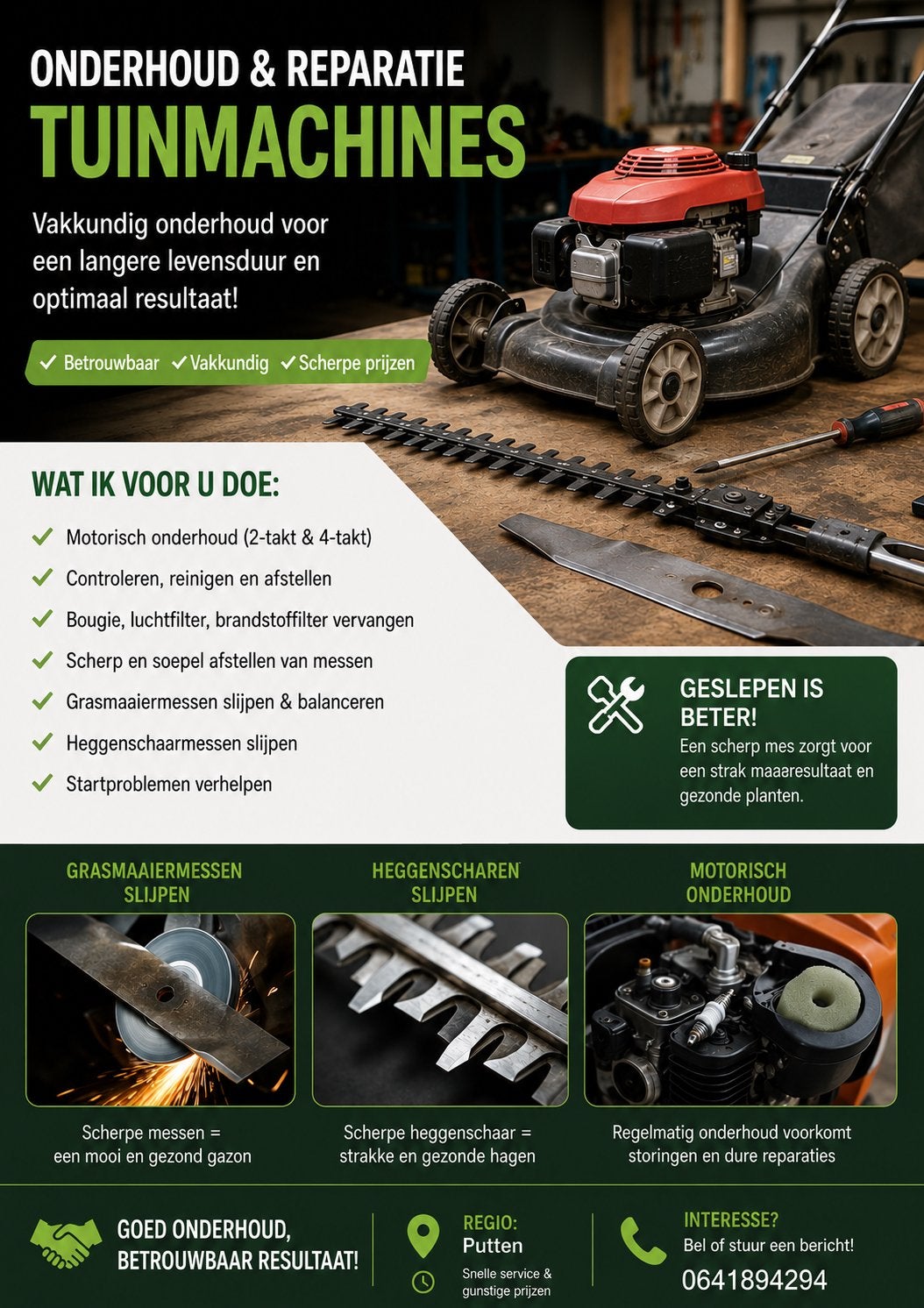 Onderhoud reparatie Tuinmachines, Tuin en Terras, Hand-tuingereedschap, Ophalen, Gebruikt