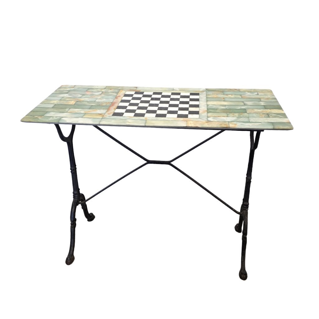 Onyx marmeren vintage tafel met schaakblad, midden 20e eeuw, Ophalen
