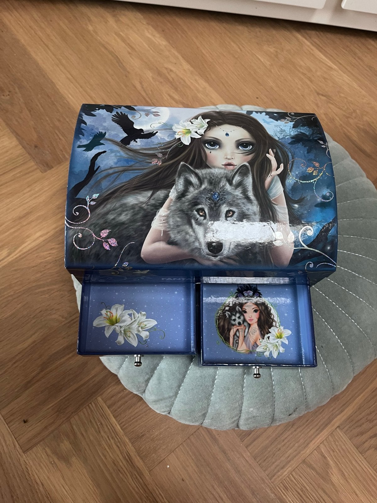 Fantasy Model Sieradendoos met Wolf en Meisje, Ophalen, Blauw, Hardcase, Zo goed als nieuw