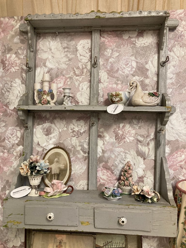 Brocante oud houten rek - rekje - wandrek - regaal., Ophalen, --, ---, ---