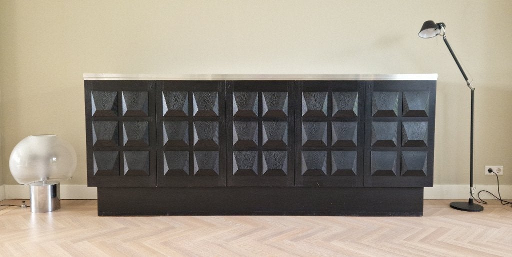 Dressoir, De Coene, Brutalistisch design, zwart eiken, 1970s, Gebruikt, Met deur(en), Eikenhout, Ophalen of Verzenden