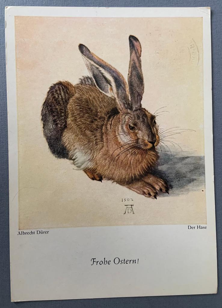 Albrecht Dürer's 'Der Hase' - Frohe Oster , De Haas, Verzenden, 1940 tot 1960, Gelopen, Feest(dag)