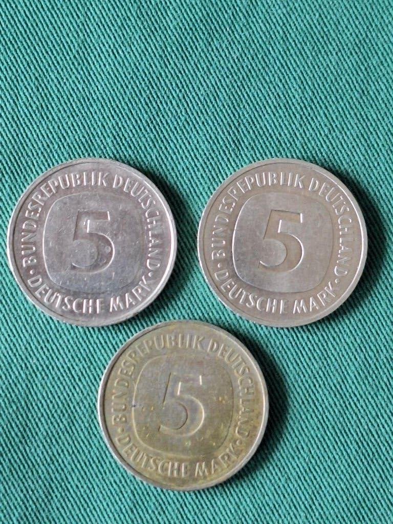 3 munten Duitsland/BRD 5 mark 1975-1991, Postzegels en Munten, Munten | Europa | Niet-Euromunten, Ophalen of Verzenden, Duitsland