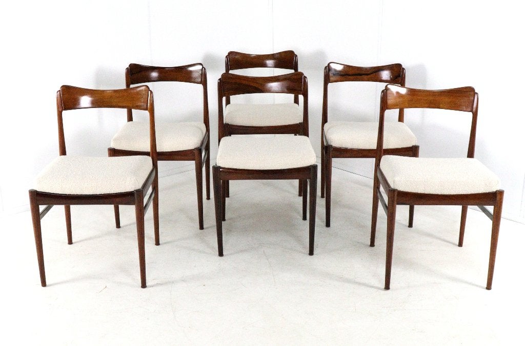 Set 6 palissander stoelen vintage nieuw gestoffeerd AWA, -, Vintage, Ophalen of Verzenden, Zo goed als nieuw