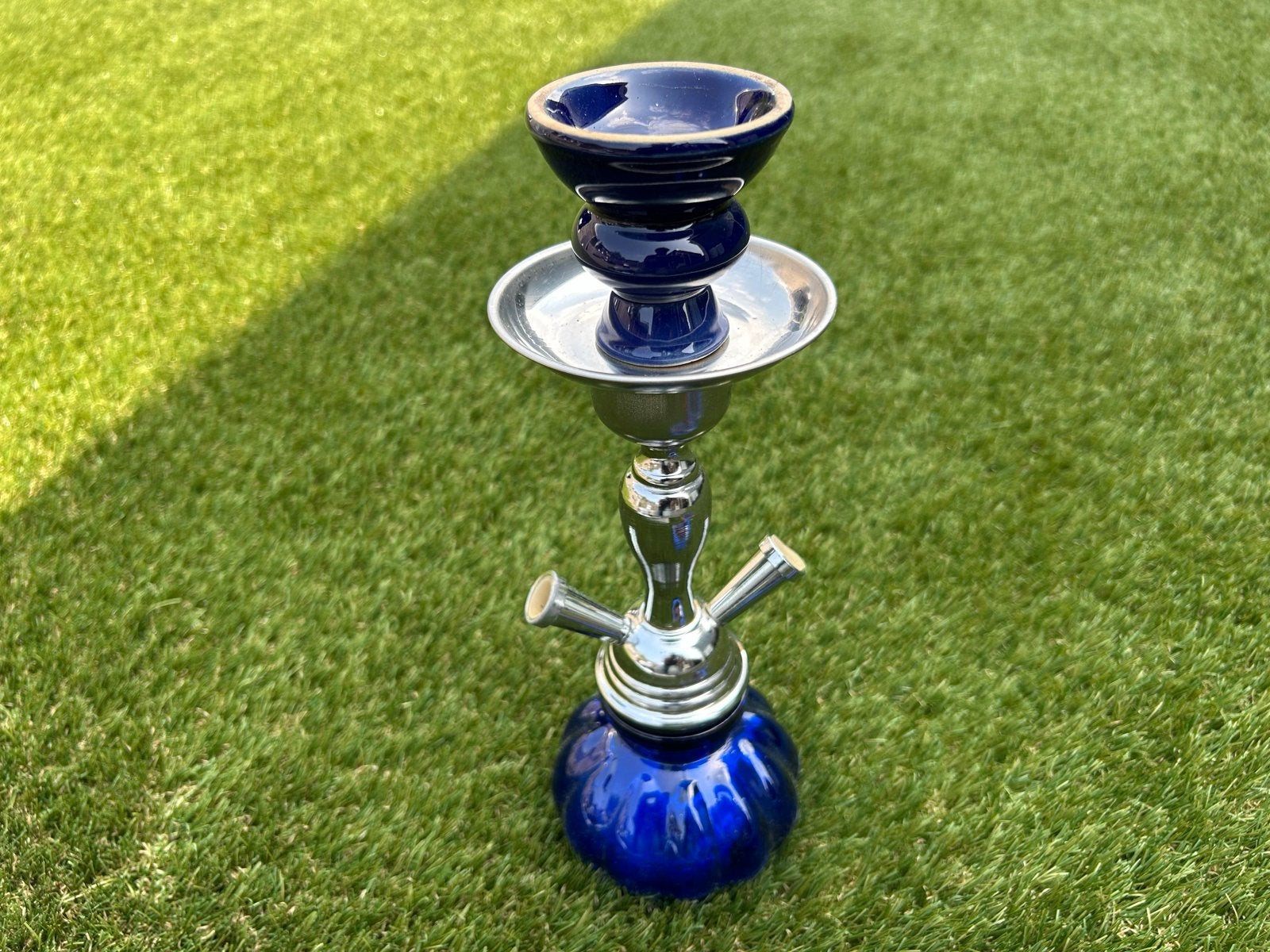 Blauwe shisha waterpijp met twee slangen en tang, Ophalen, Gebruikt, (Water)pijp