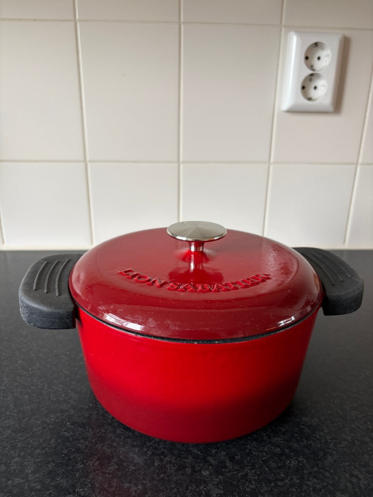 Lion Sabatier Gietijzeren Braadpan Rood - diameter 21cm, Ophalen, Gebruikt, Met deksel, Overige merken