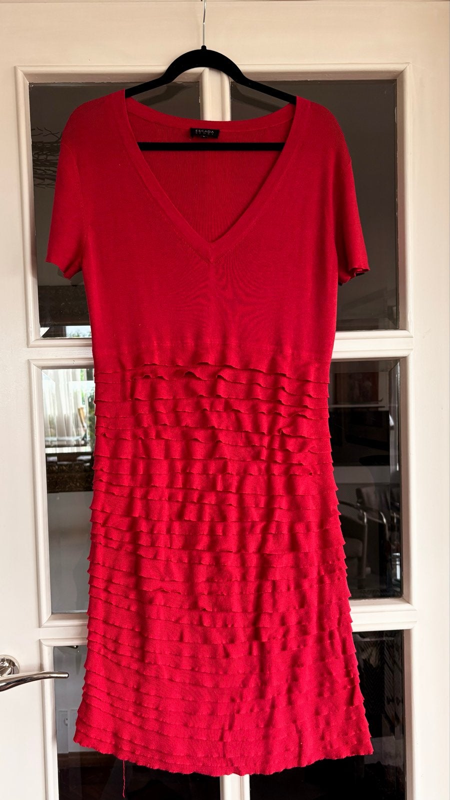 Escada jurk, Verzenden, Maat 42/44 (L), Rood, Onder de knie