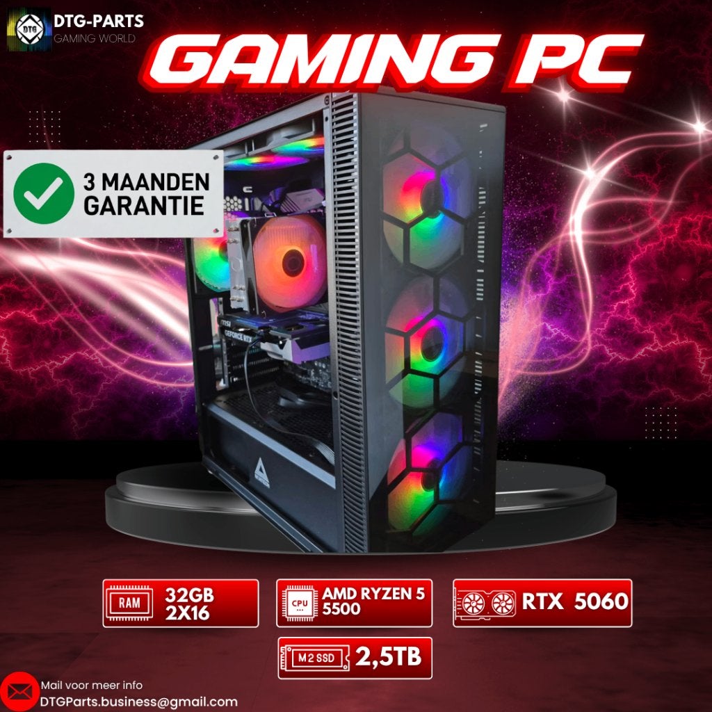 Gaming PC // RTX 5060 & AMD Ryzen 5 5500 & 32GB & 2,5TB, Ophalen, 7604 HM, 32 GB, DTGParts.Business@gmail.com